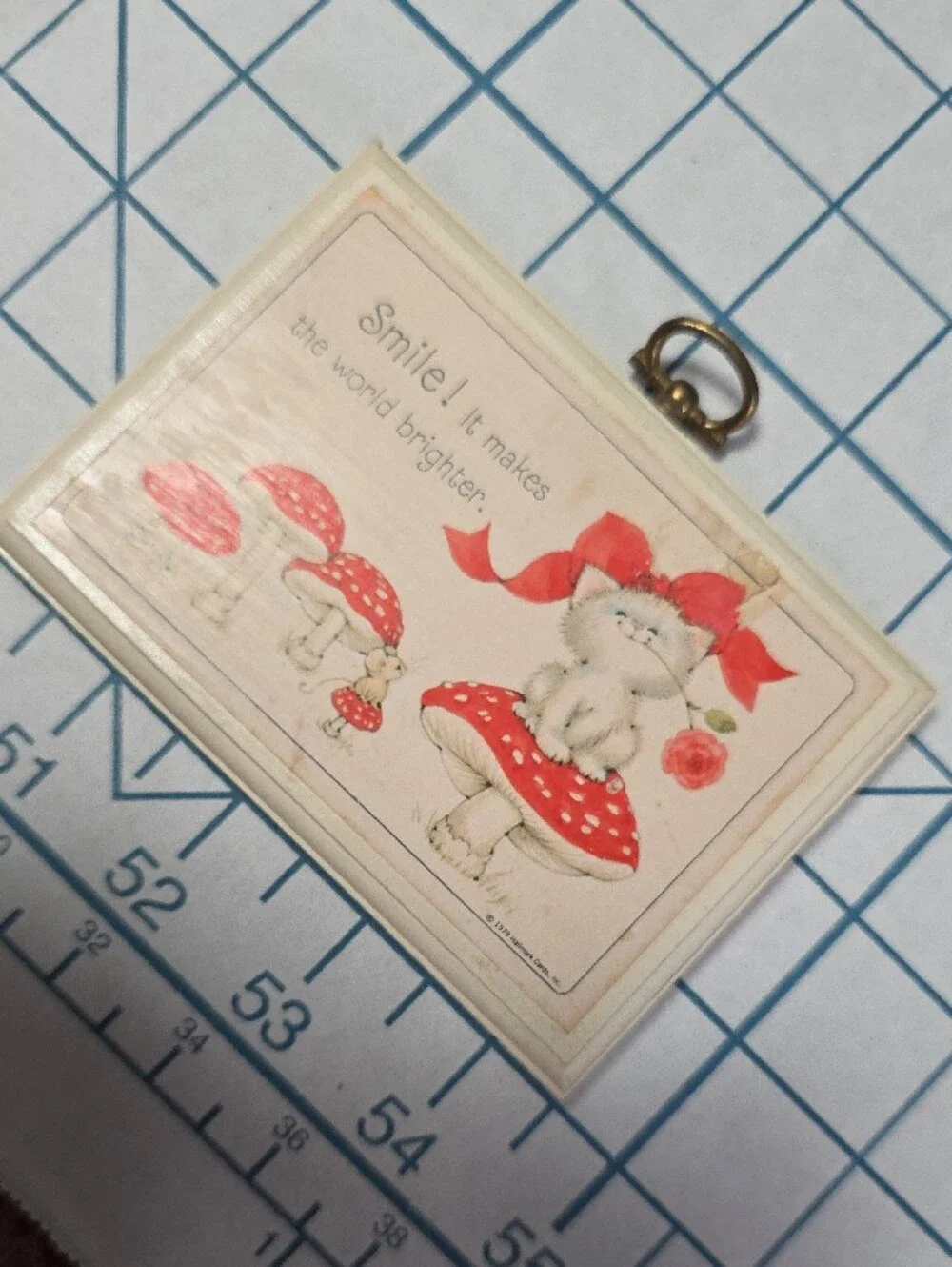 Hallmark Plaque 1979 - Smile! It makes the world brighter! Kittten & Mouse VTG
